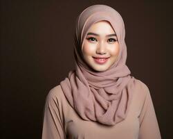 ai generativ schön asiatisch Muslim Mädchen tragen Hijab foto