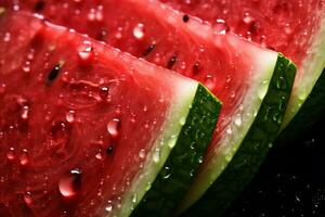 ai generativ Bild von saftig Scheibe Wassermelone mit Wasser Tröpfchen foto