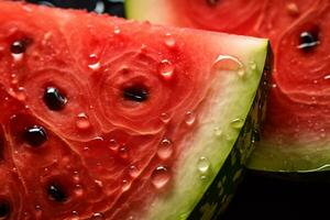 ai generativ Bild von saftig Scheibe Wassermelone mit Wasser Tröpfchen foto