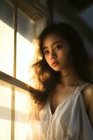 ai generativ schön asiatisch Mädchen zeigen natürlich Schönheit foto