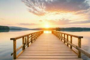 hölzern Brücke mit schön natürlich Landschaft Hintergrund. ai generativ Profi Foto