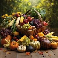 Ernte Füllhorn überfüllt mit Früchte und Gemüse foto
