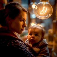 ai generativ ein Mutter und ihr Baby unter schön Beleuchtung foto