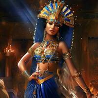 ai generativ schön ägyptisch Königin auf ein dunkel Hintergrund foto