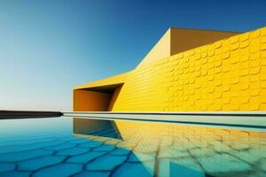 modern Gelb Gebäude mit Schwimmbad Wasser. generieren ai foto