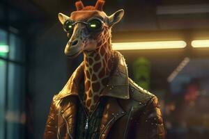 Giraffe Tier Cyberpunk Brille. generieren ai foto