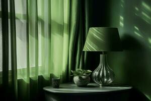 Grün Innere Lampe Vorhang. generieren ai foto