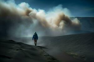 Mann Wüste Rauch. generieren ai foto