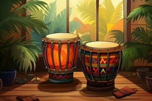 beschwingt Bongo Schlagzeug Ausrüstung Hintergrund. generieren ai foto