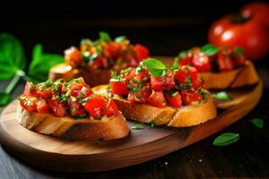 aromatisch Bruschetta Tomate Vorspeise. generieren ai foto