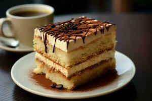 cremig Kuchen Schokolade Cafe Milch. generieren ai foto