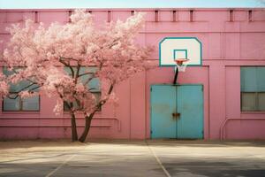 Basketball Gericht draussen sonnig. generieren ai foto