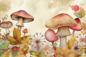 Pilz Blumen Aquarell Illustration. generieren ai foto