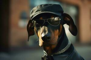 Dobermann Hut Brille. generieren ai foto