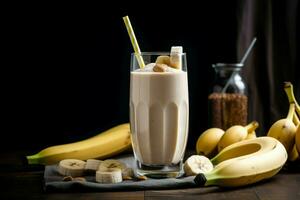 Banane Smoothie Glas. generieren ai foto