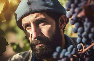 Weinberg Farmer Mann Porträt. generieren ai foto