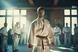 Karate Mann Ausbildung. generieren ai foto