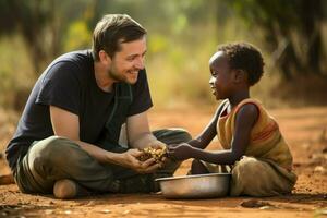 Freiwillige Teilen Essen Afrika. generieren ai foto