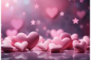 Valentinstag Tag Hintergrund mit Herzen und Konfetti auf Rosa Hintergrund ai generiert foto