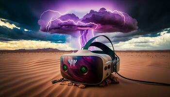 Metaverse, Zukunft Spiel und Unterhaltung Digital Technologie, vr virtuell Wirklichkeit Gläser, generativ ai. foto
