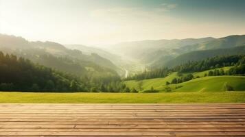 schön draussen Terrasse und Stühle auf das sonnig Balkon Ansichten mit Berg Ansichten im das Hintergrund. generativ ai. foto