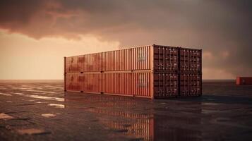 Ladung Versand Container Arbeiten beim Meer Hafen logistisch beschäftigt. ai generativ. foto