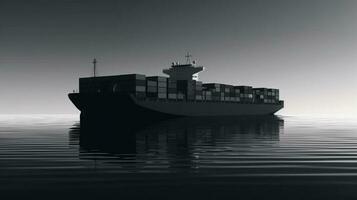 Container Schiff Segel auf öffnen Wasser völlig geladen mit Behälter und Ladung. ai generativ. foto