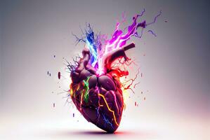 Mensch Herz, Digital Technologie im Medizin,3d Illustration auf bunt Hintergrund. generativ ai. foto