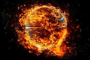 Verbrennung Korb Ball mit Feuer Funken auf schwarz Hintergrund. generativ ai foto