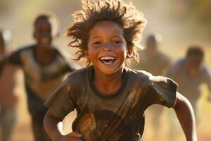 Kinder spielen Fußball mit immens Leidenschaft und Fähigkeit. generativ ai foto