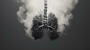 Kampagne zum aufhören Rauchen. Rauch im das Lunge wann Rauchen. Luft Verschmutzung. Lunge Krebs. generativ ai foto
