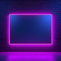Neon- Zeichen auf ein Backstein Mauer mit ein lila Licht. generativ ai foto