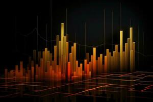 abstrakt Graph von Orange Riegel auf ein schwarz Hintergrund. generativ ai foto