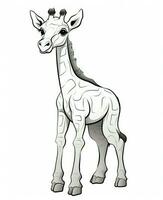 ein Karikatur Giraffe Stehen auf ein Weiß Hintergrund. generativ ai foto