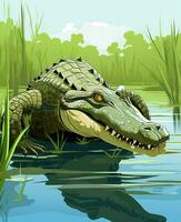 ein Illustration von ein Alligator im das Wasser. generativ ai foto