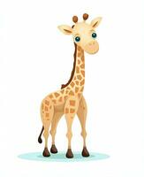 ein Karikatur Giraffe Stehen auf ein Weiß Hintergrund. generativ ai foto