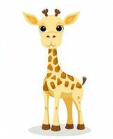 ein Karikatur Giraffe Stehen auf ein Weiß Hintergrund. generativ ai foto