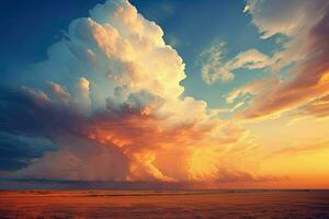 ein groß Wolke ist gesehen im das Himmel Über ein Feld. generativ ai foto