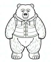 Vektor Karikatur schön Teddy tragen. Tier Färbung Buchseite. monochrom schwarz Tier Illustration. generativ ai foto