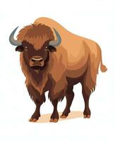 Karikatur Büffel mit braun Pelz Illustration isoliert auf Weiß Hintergrund. generativ ai foto