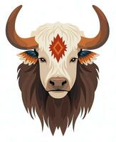 Vektor Illustration von ein Yak Kopf mit ein Stammes- Design. generativ ai foto