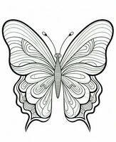 Schmetterling isoliert auf Weiß Hintergrund. Färbung zum Erwachsene und Kinder. schwarz und Weiß Zeichnung. generativ ai foto