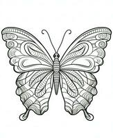 ein Schmetterling Färbung Seite mit ein schwarz und Weiß Design. generativ ai foto