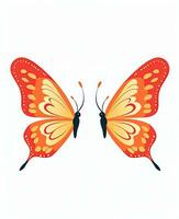 zwei Orange Schmetterlinge auf ein Weiß Hintergrund. generativ ai foto