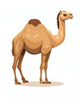 ein Kamel ist Stehen im Vorderseite von ein Weiß Hintergrund. generativ ai foto