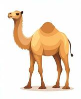 ein Kamel ist Stehen im Vorderseite von ein Weiß Hintergrund. generativ ai foto