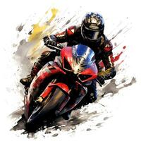 Motorrad Rennfahrer mit Tinte Kunst, generativ ai foto