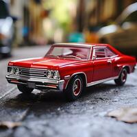 berühmt Spielzeug Auto konzentriert auf das Straße, ai generativ foto
