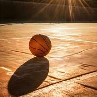 Basketball Lügen auf das Feld im das Nachmittag, ai generativ foto