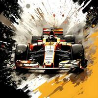 Formel Rennen Auto mit Kunst Tinte Farbe Wirkung, ai generativ foto